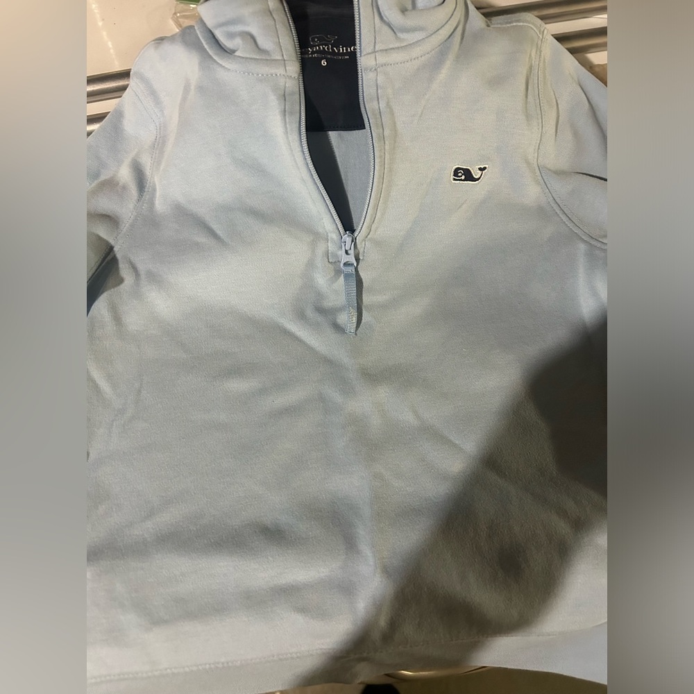 Vineyard vines, quarter zip mock neck light blue sweatshirt. Size 6 boys.